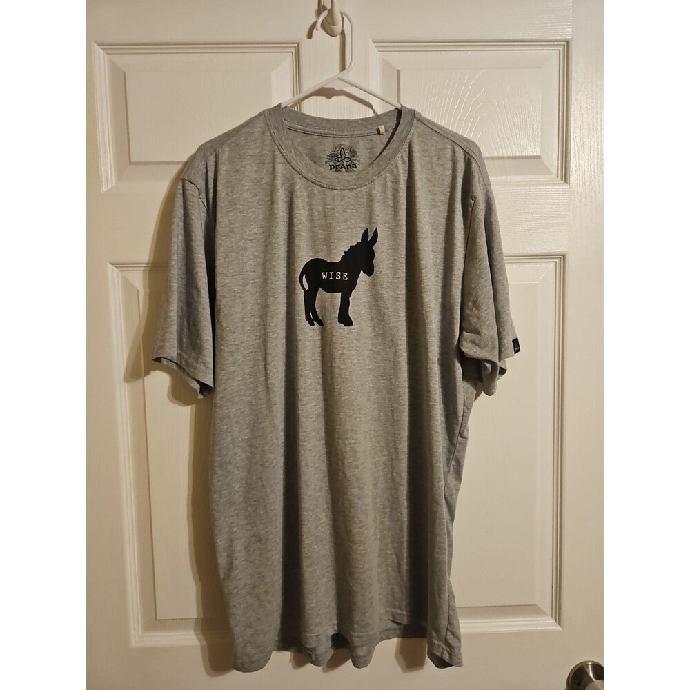 Prana T-Shirt Mens Size XL Grey Wise Journeyman Black Donkey Lightweight
